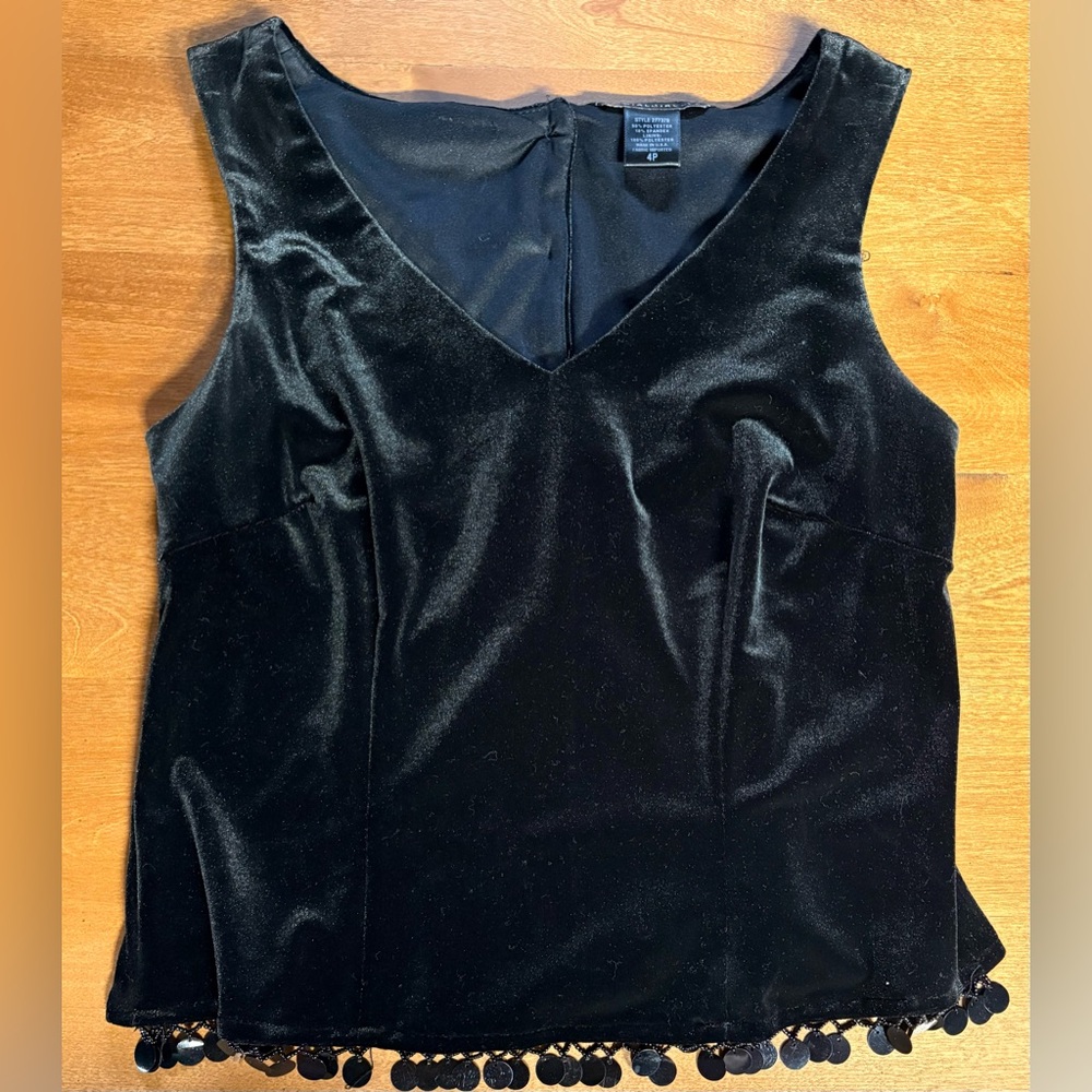 Social Circles Black Velvet Tank Top Size 4P (Petite) Avant Garde Whimsigoth